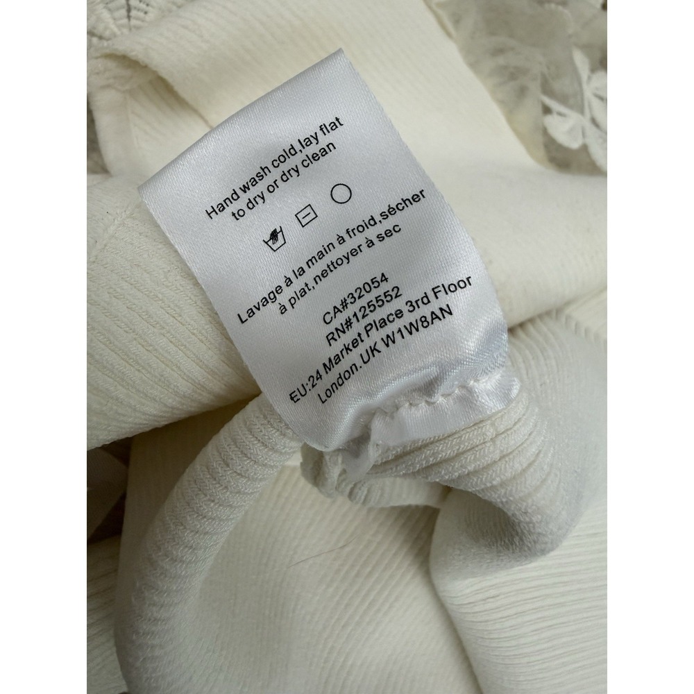 DOLAN Sheer Sleeve Applique SWEATER Top M Anthropologie 3D Cream Feminine Fairy - Picture 15 of 15